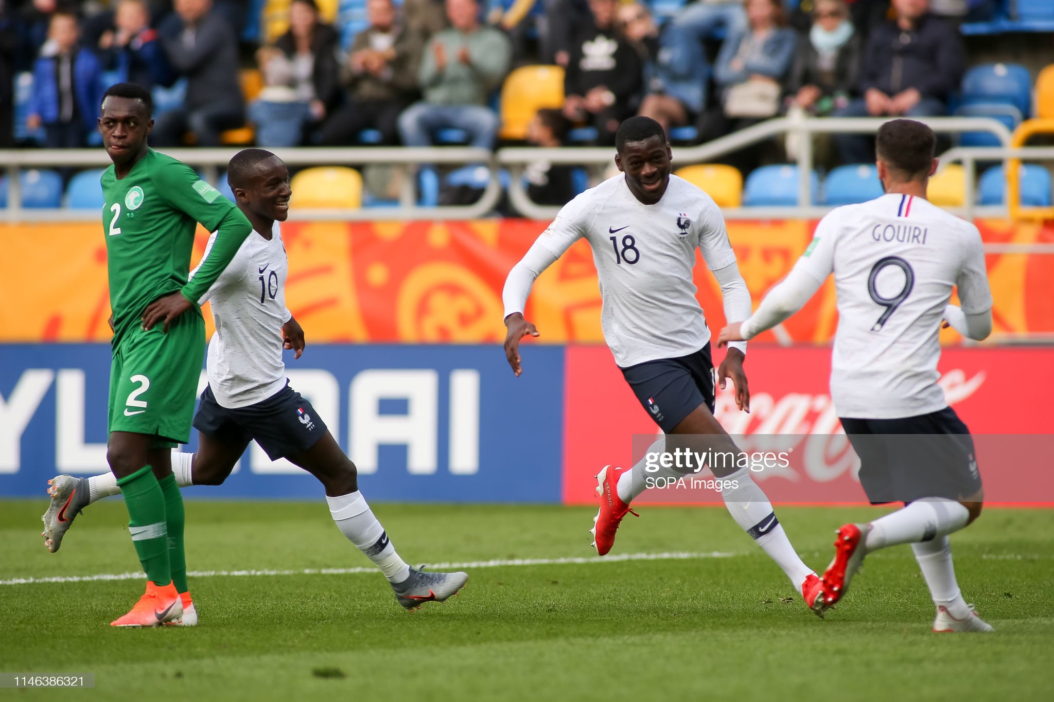 Moussa Diaby, Youssouf Fofana and Amine Gouiri are seen...